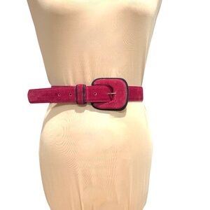 belt RODIER S vintage red pink suede 1.25" wide waist boho indie eclectic 80's